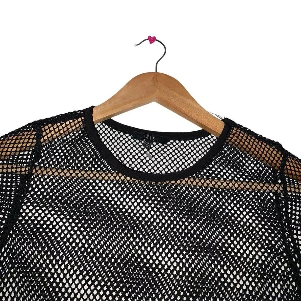 black fishnet mesh long sleeve top - Picture 2 of 2
